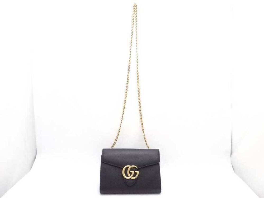 Gucci GG Leather Metal Bag Marmont Crossbody Wallet Shoulder Black